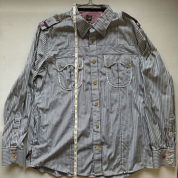 Cavi Men's Black and White Striped Shirt 3XLG long sleeve button up has 2 FLAWS - Picture 2 of 12